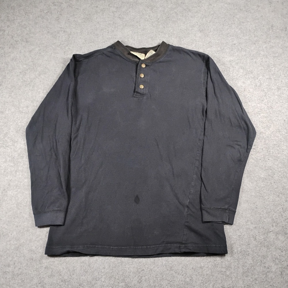 St. John's Bay Men's Black Long Sleeve 100% Cotton Henley Pullover Shirt Size S